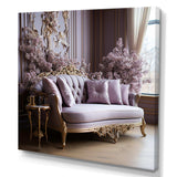 Lilac Couch Adorned With Gilded Accents I - Floral Canvas Wall Art