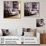 Lilac Couch Adorned With Gilded Accents I - Floral Canvas Wall Art