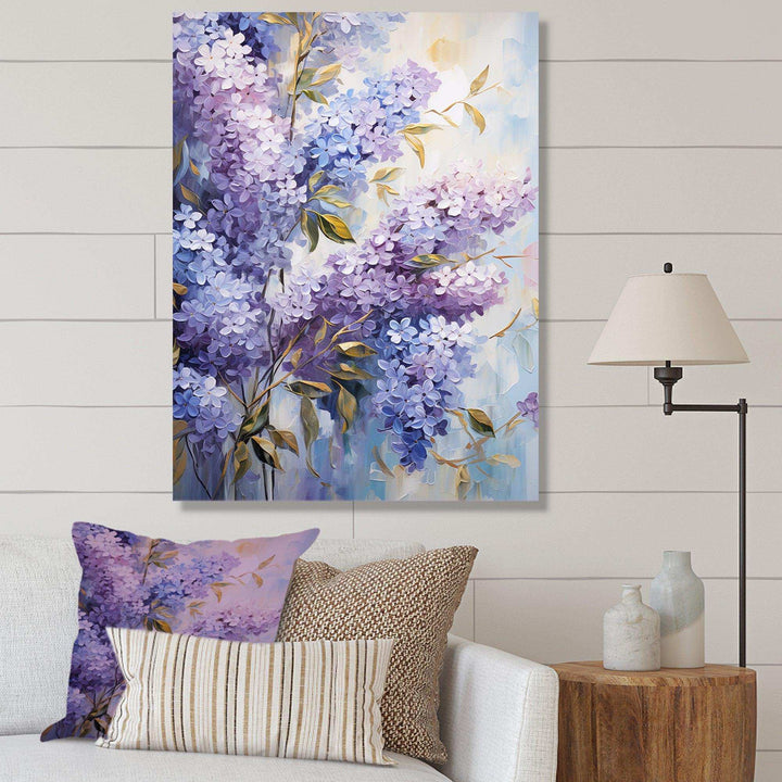 Purple And Blue Lilac Bush In Bloom - Floral Canvas Wall Art