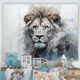 Grey And Blue Savannah Royalty Lion - Lion Large Canvas Wall Art