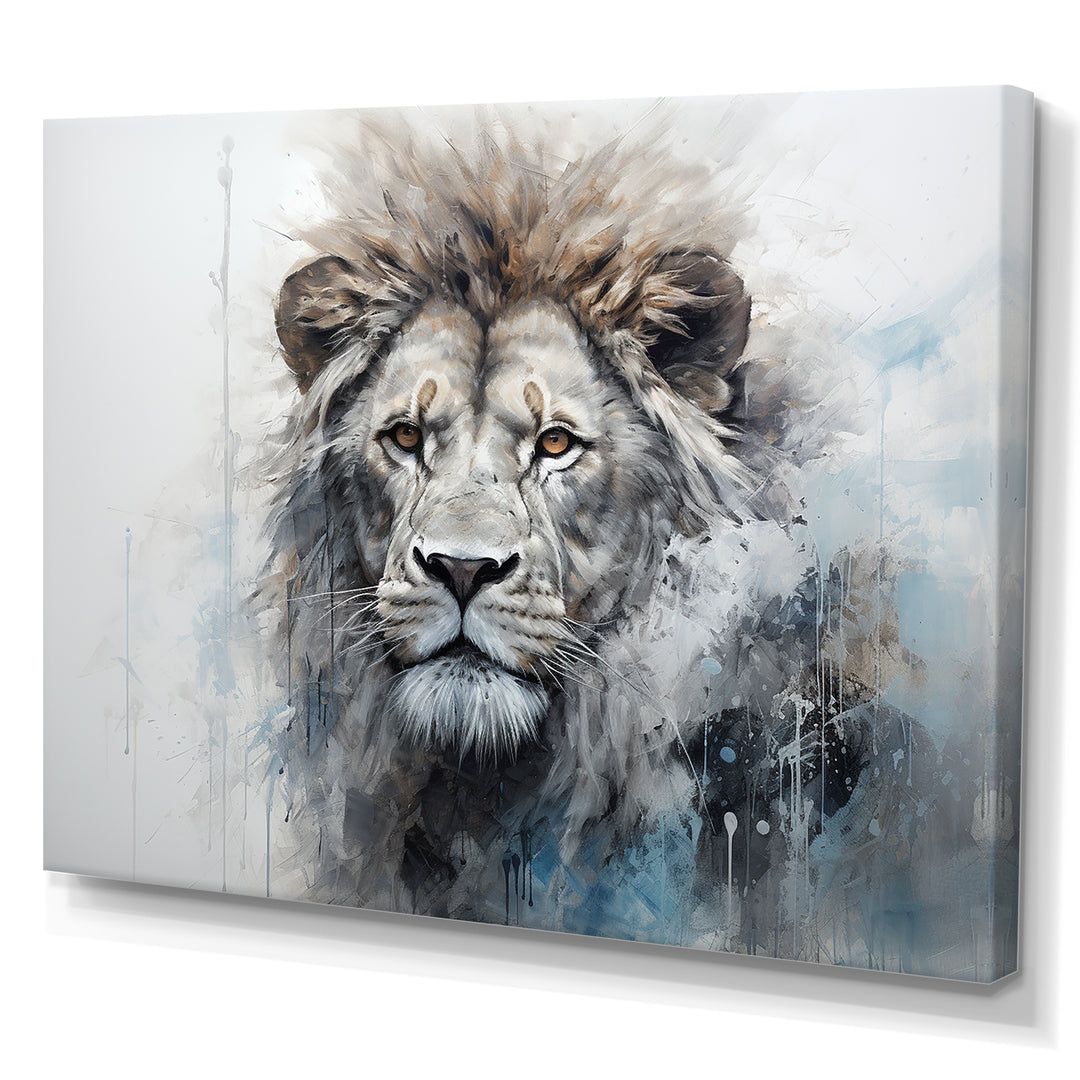 Grey And Blue Savannah Royalty Lion - Lion Large Canvas Wall Art