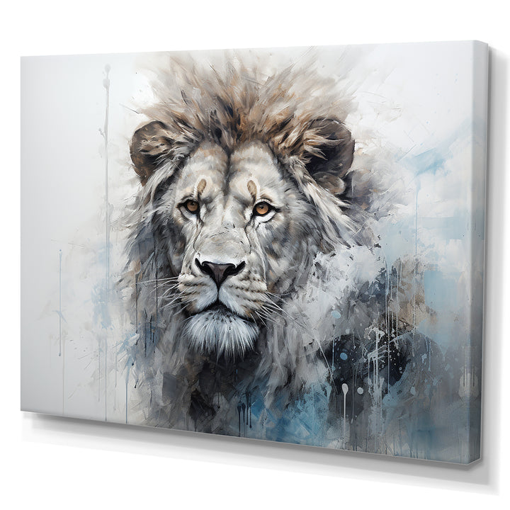 Grey And Blue Savannah Royalty Lion - Lion Large Canvas Wall Art