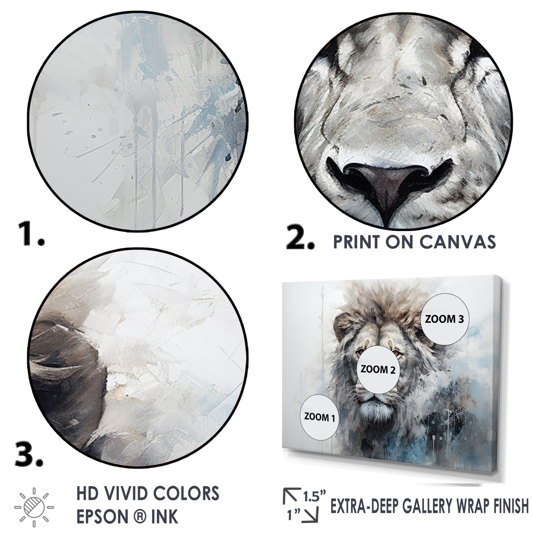 Grey And Blue Savannah Royalty Lion - Lion Large Canvas Wall Art