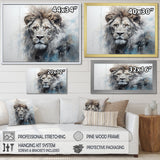 Grey And Blue Savannah Royalty Lion - Lion Large Canvas Wall Art