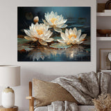 Lotus Blossoms Bathed In Moonlight - Floral Canvas Wall Art