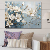 Blue And Gold Painted Magnolias VI - Floral Canvas Wall Art