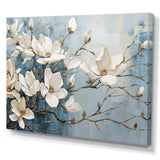 Blue And Gold Painted Magnolias VI - Floral Canvas Wall Art