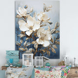 Blue And White Painted Magnolias - Floral Canvas Wall Art