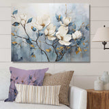 Elegant White And Blue Magnolias Tranquility - Floral Canvas Wall Art