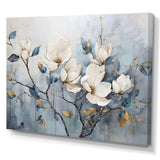 Elegant White And Blue Magnolias Tranquility - Floral Canvas Wall Art