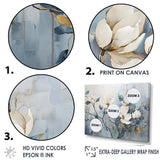 Elegant White And Blue Magnolias Tranquility - Floral Canvas Wall Art