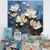 Blue And White Magnolia Blooming - Floral Canvas Wall Art