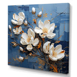 Blue And White Magnolia Blooming - Floral Canvas Wall Art