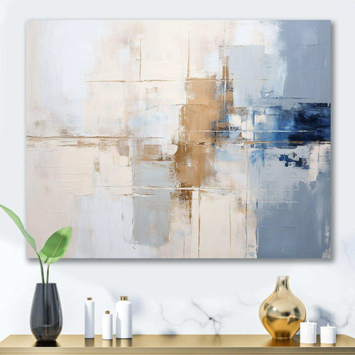 White And Blue Paint Fusion - Abstract Canvas Wall Art