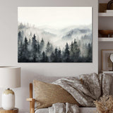 Grey Misty Morning Forest Horizon - Landscapes Canvas Wall Art