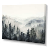 Grey Misty Morning Forest Horizon - Landscapes Canvas Wall Art