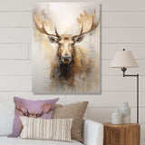 Beige And Gold Moose Portrait - Animals Canvas Wall Art