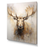 Beige And Gold Moose Portrait - Animals Canvas Wall Art