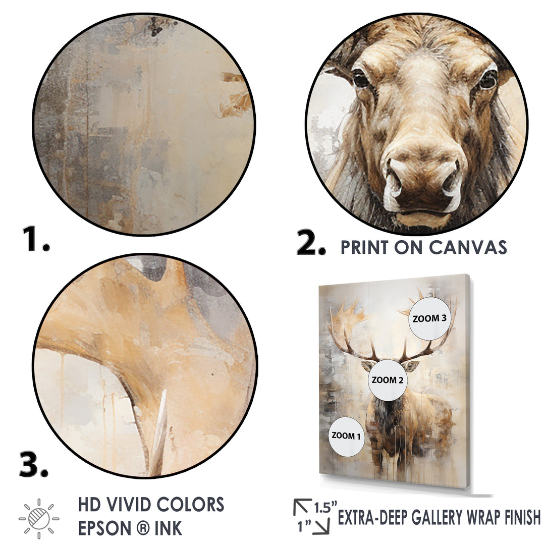 Majestic Beige Moose Portrait - Moose Framed Canvas Art