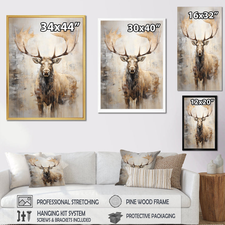 Majestic Beige Moose Portrait - Moose Framed Canvas Art