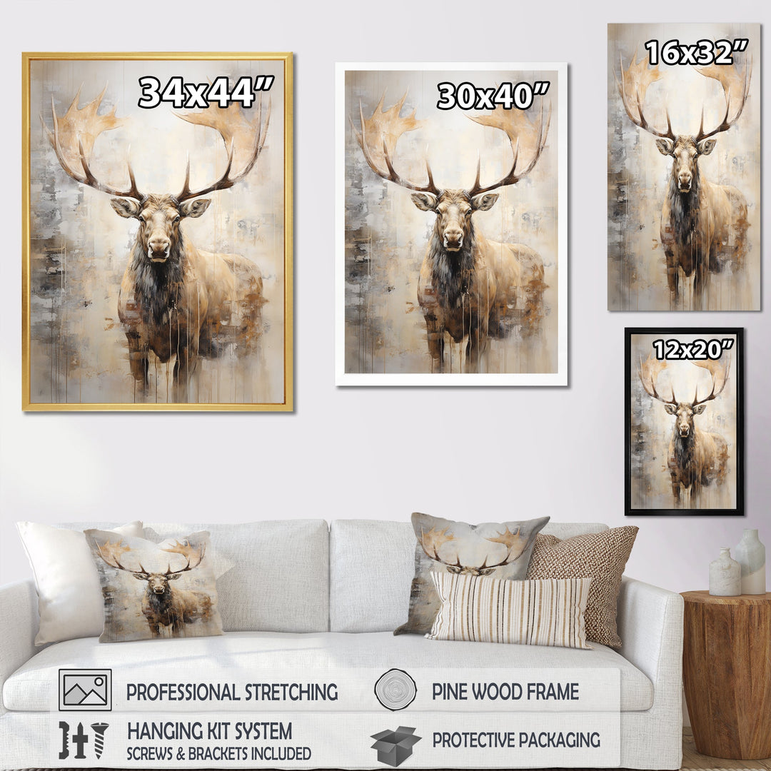 Majestic Beige Moose Portrait - Moose Framed Canvas Art