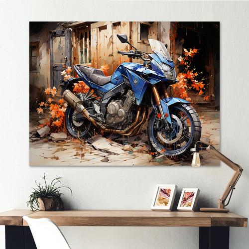 Blue Dirty Bike Urban Speed - Motorcycle Canvas Wall Art