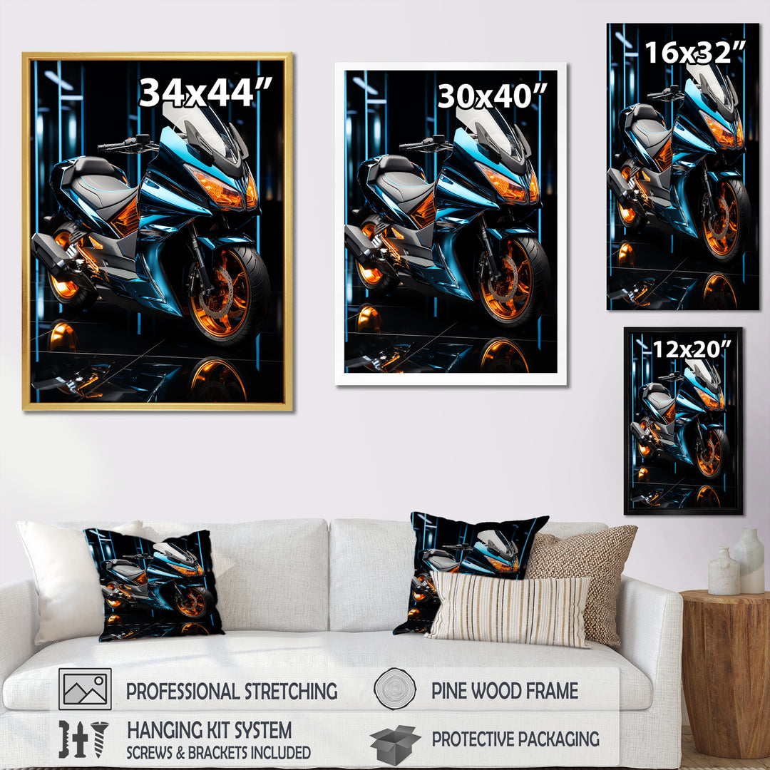 Electric Blue Ride Scooter - Motorcycle Canvas Wall Art