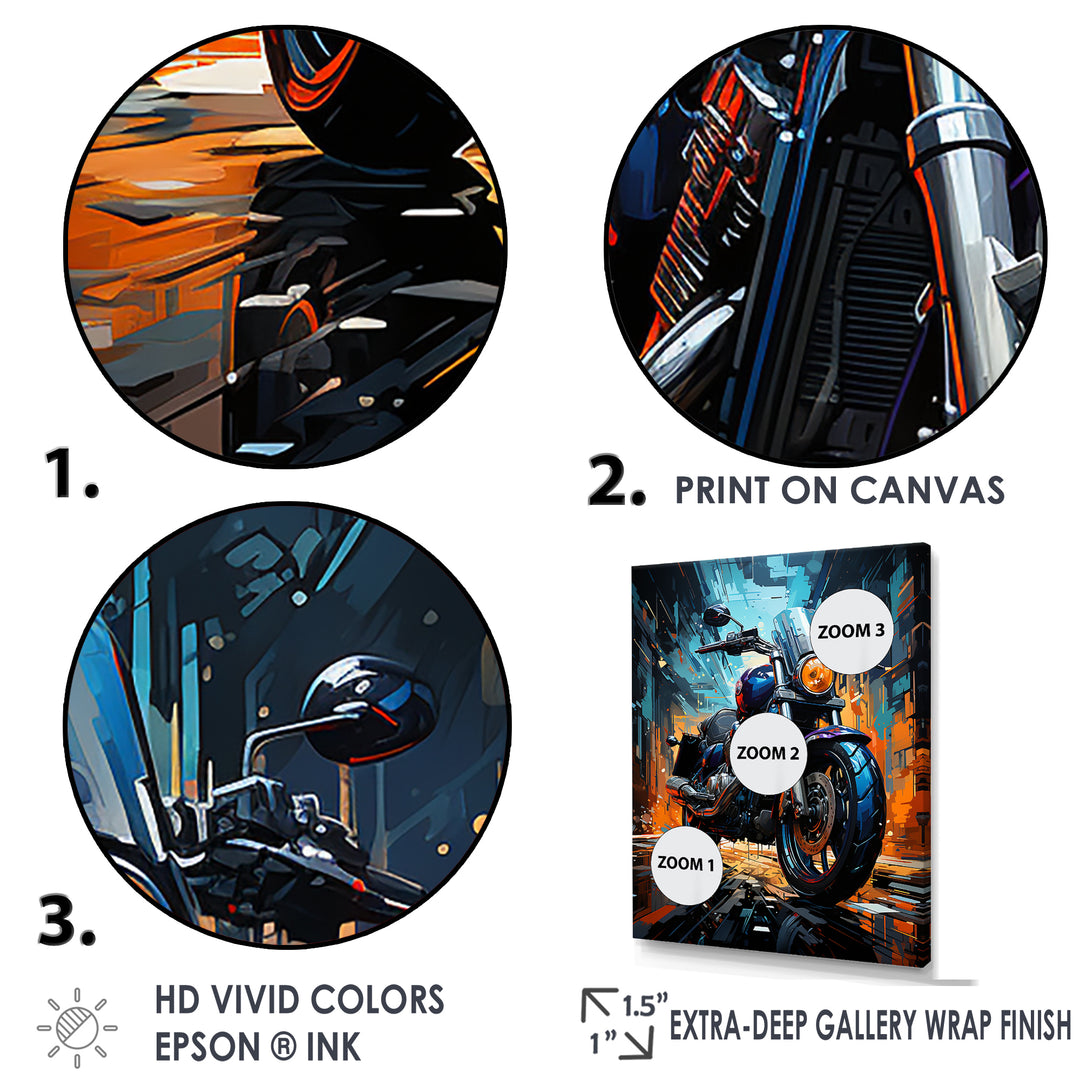 Motorcycle Electric Blue Ride - Motorcycle Canvas Wall Art
