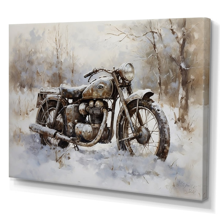 Old Rustic Bike In Winter - Motorcycle Canvas Wall Art