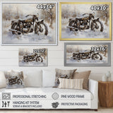 Old Rustic Bike In Winter - Motorcycle Canvas Wall Art