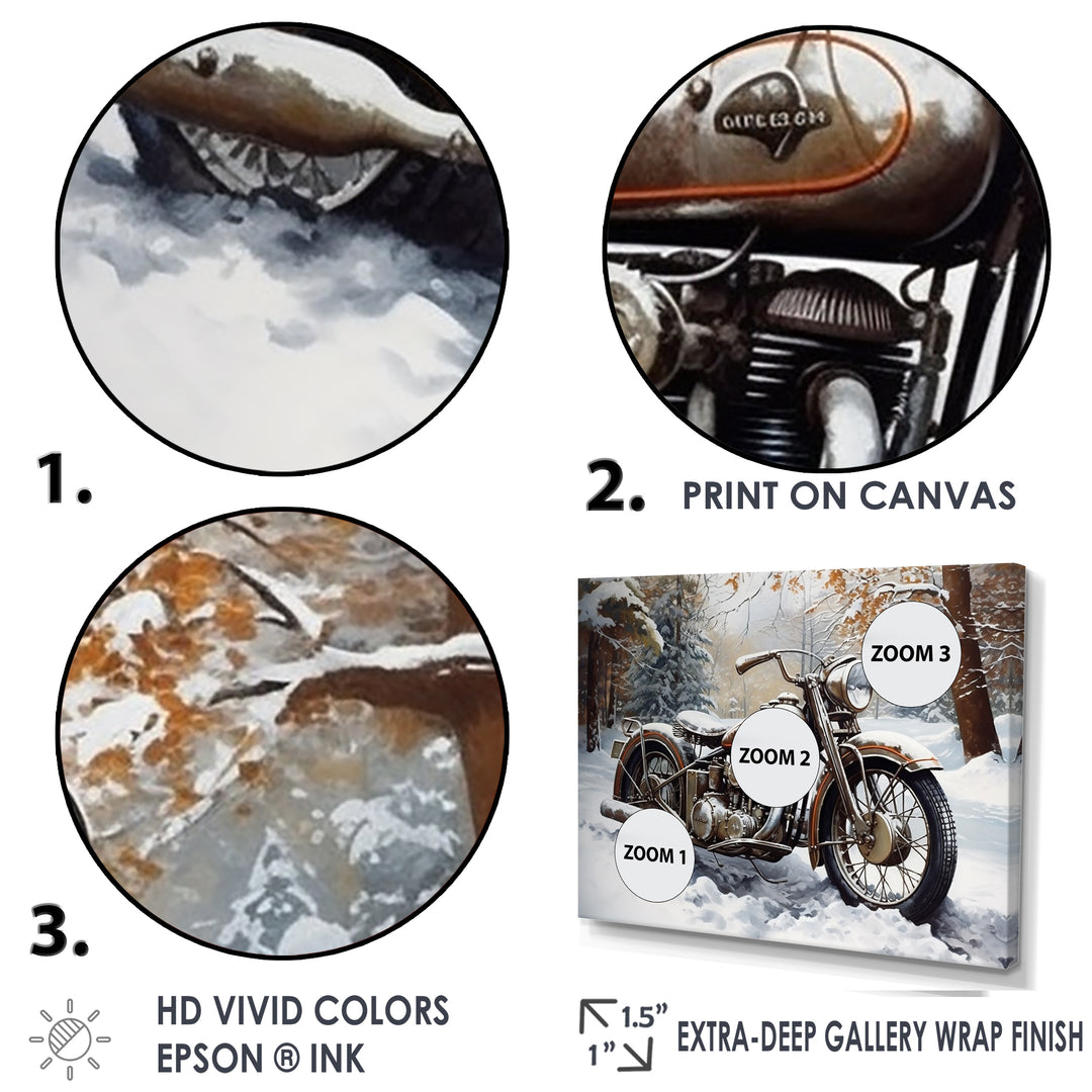 War Rustic War Bike In Winter - Motorcycle Canvas Wall Art