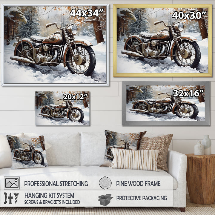 War Rustic War Bike In Winter - Motorcycle Canvas Wall Art