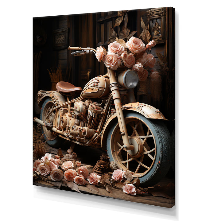 Rustic Adventure Flower Motorcycle - Motorcycle Canvas Wall Art
