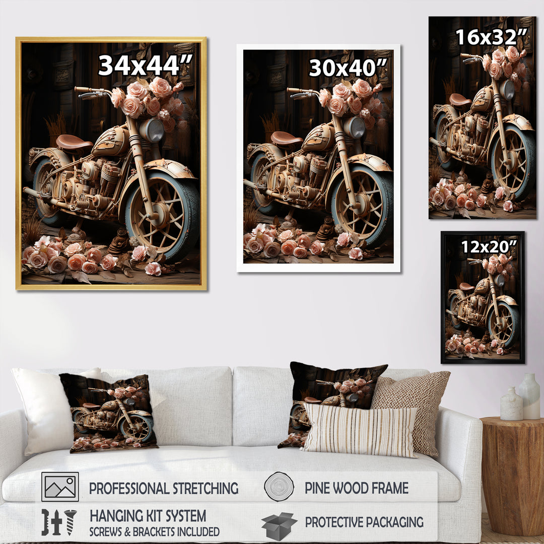 Rustic Adventure Flower Motorcycle - Motorcycle Canvas Wall Art