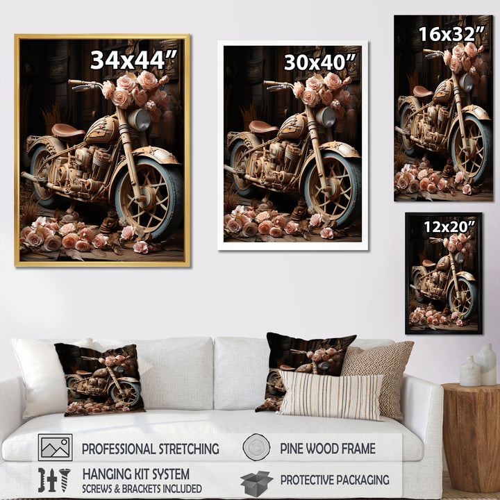 Rustic Adventure Flower Motorcycle - Motorcycle Canvas Wall Art