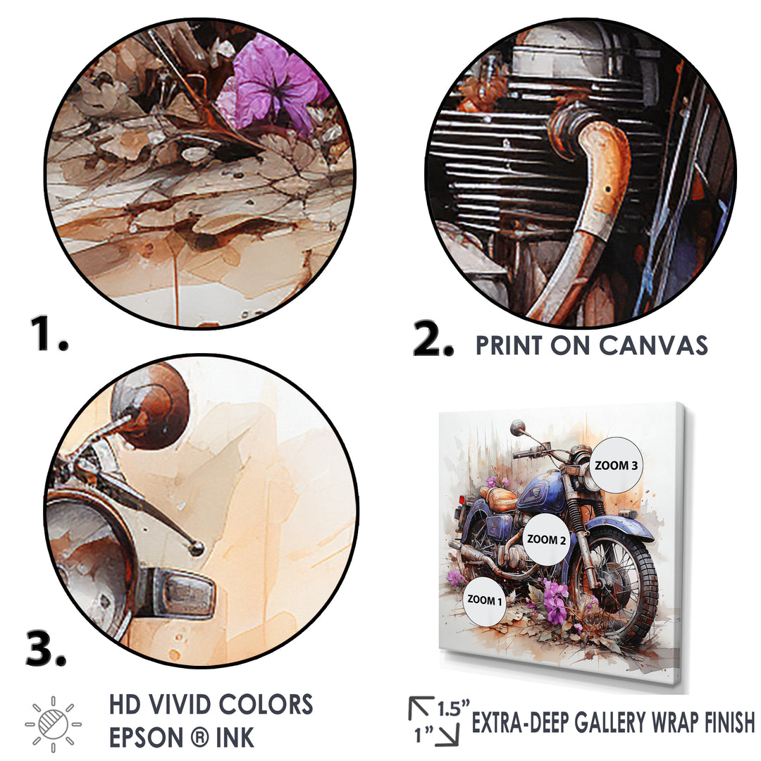 Watercolor Motorcycle Flower Path - Motorcycle Canvas Wall Art