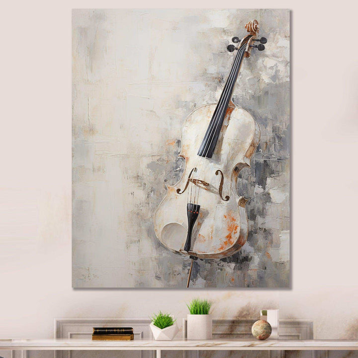 Minimalism White Violin Music - Music Canvas Wall Art