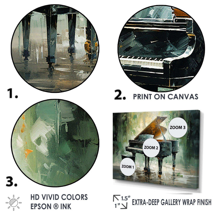 Green Piano Impressionists Instrument - Music Canvas Wall Art