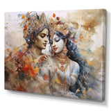 Hinduism Dry Watercolor Radha Krishnas Divine Wedding - Spiritual Canvas Wall Art