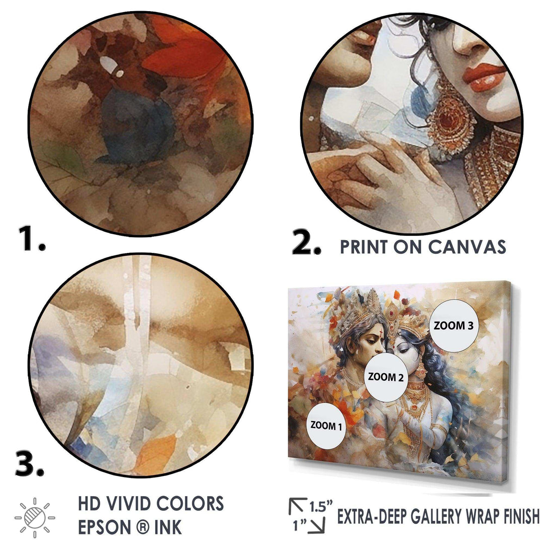 Hinduism Dry Watercolor Radha Krishnas Divine Wedding - Spiritual Canvas Wall Art