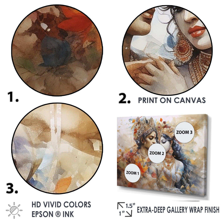 Hinduism Dry Watercolor Radha Krishnas Divine Wedding - Spiritual Canvas Wall Art