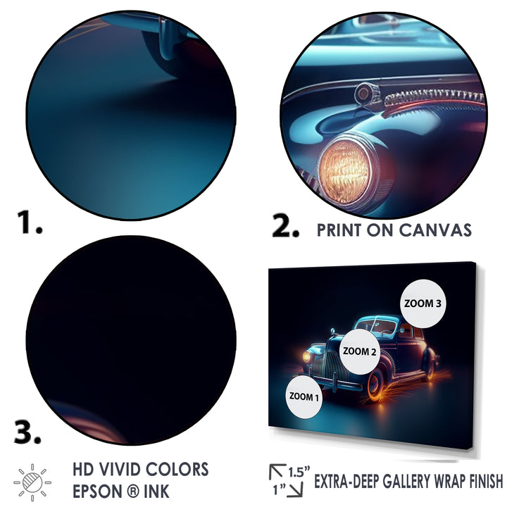 Neon Light Strips Indigo Vintage Car - Car Vintage Canvas Wall Art
