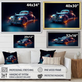 Neon Light Strips Indigo Vintage Car - Car Vintage Canvas Wall Art