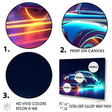 Neon Light Strips Around Indigo Vintage Car - Car Vintage Canvas Wall Art