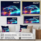 Neon Light Strips Around Indigo Vintage Car - Car Vintage Canvas Wall Art