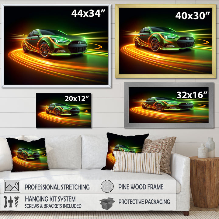 Neon Light Strips Car Drifting - Cars Drifting Canvas Wall Art