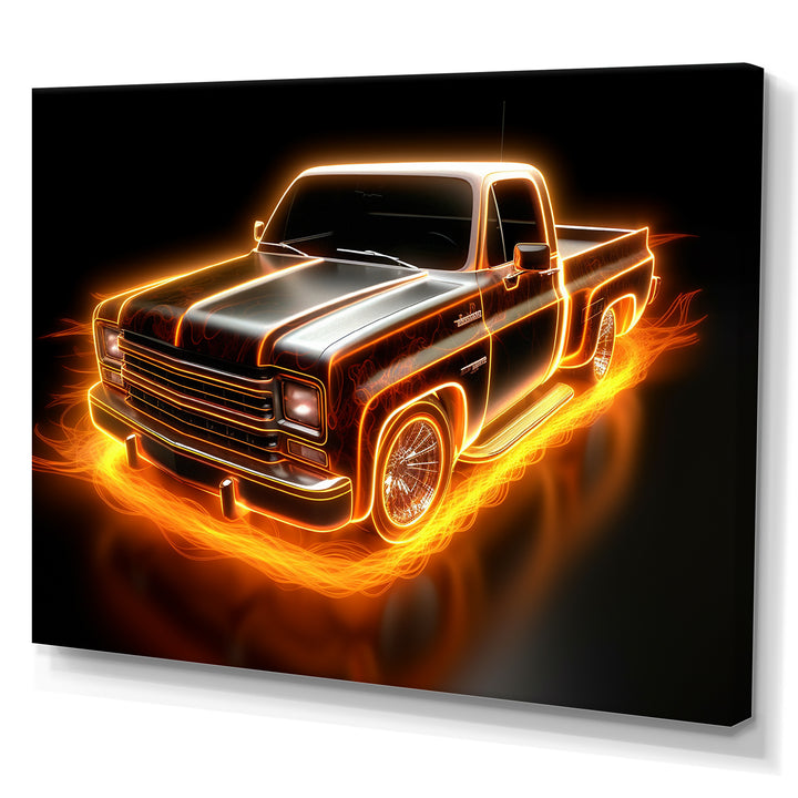 Neon Light Strips Orange Pickup Truck - Truck Pickup Canvas Wall Art