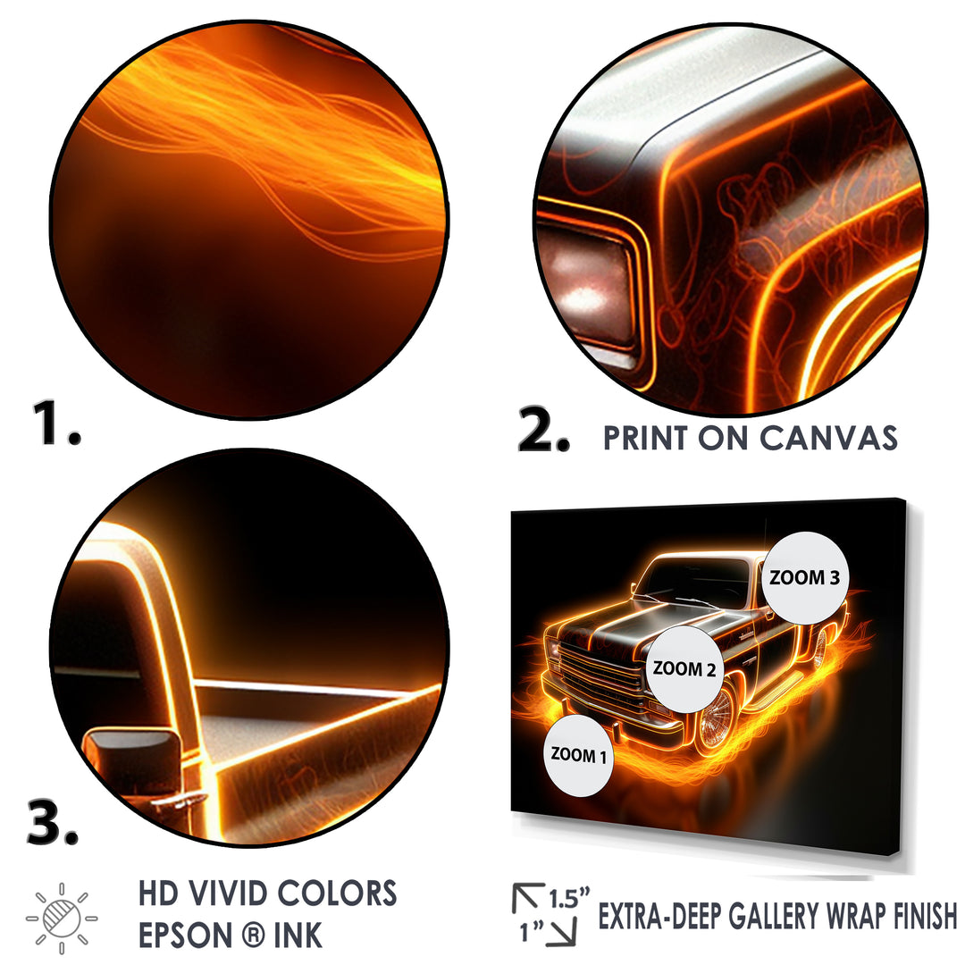 Neon Light Strips Orange Pickup Truck - Truck Pickup Canvas Wall Art