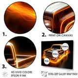 Neon Light Strips Orange Pickup Truck - Truck Pickup Canvas Wall Art