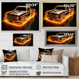 Neon Light Strips Orange Pickup Truck - Truck Pickup Canvas Wall Art